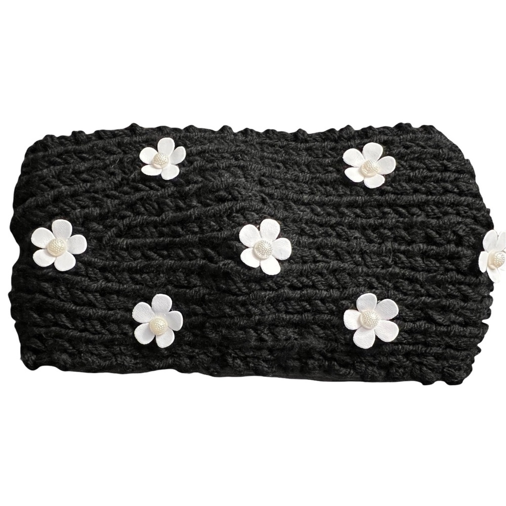 Black Knit Daisy Headband